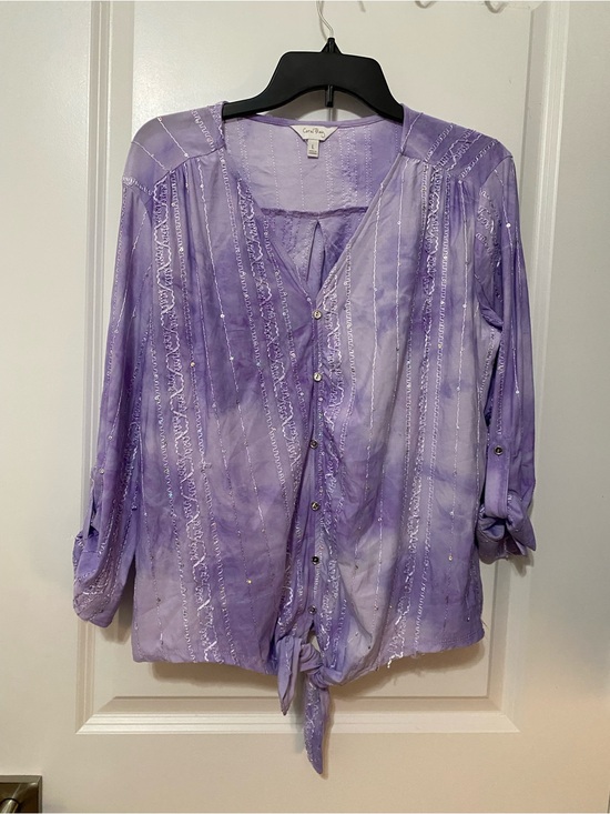 Coral Bay Tops - Coral Bay Lavender Button-Front Tie Hem Blouse